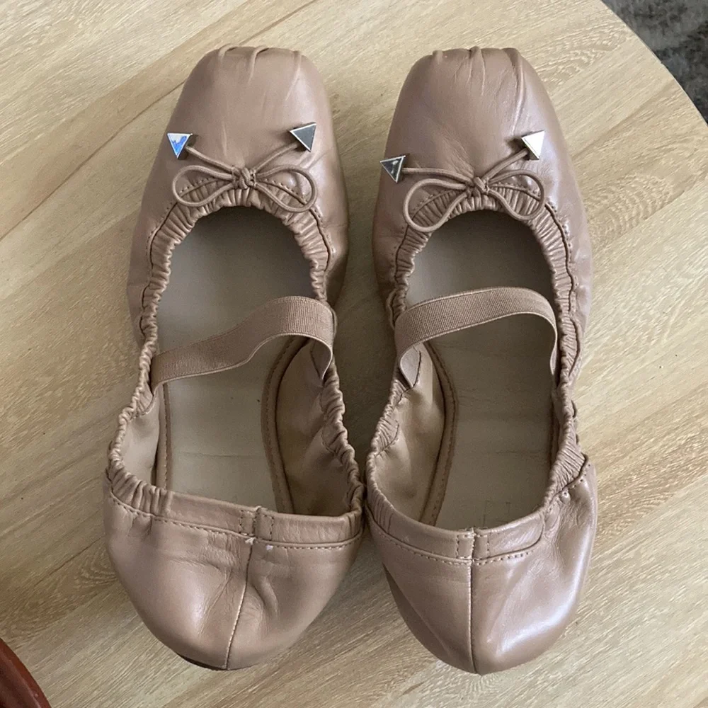 Schutz Fanny Leather Ballet Flats Tan Nude Brown Strap Scrunchy size 8 - Picture 8 of 8